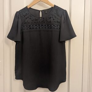 Ann Taylor Navy Lace Detail Blouse